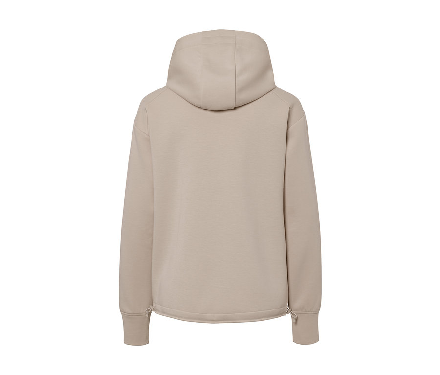 Beige Kapuzen-Sweatjacke.
