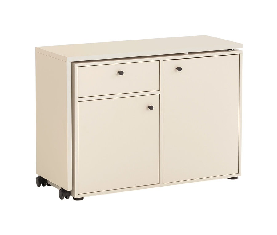 Beiger 2-in-1-Drehtischschrank »Lovund« mit Schublade und Tür.