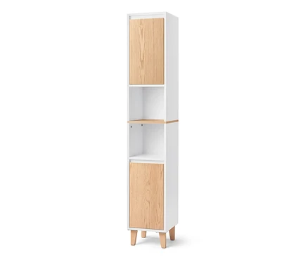 Bad-Hochschrank mit offenem Fach und 2 Türen.