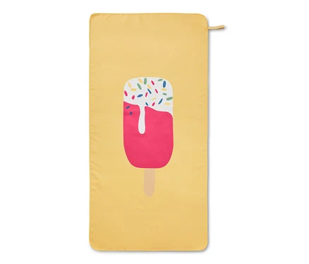 Gelbes Kinder-Microfaserhandtuch mit Eis.