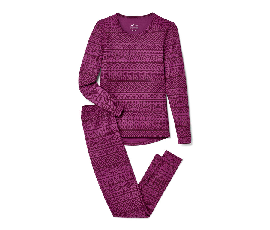 Thermo-Funktionsunterwäsche mit langen Ärmeln und Hosen mit geometrischem Muster.