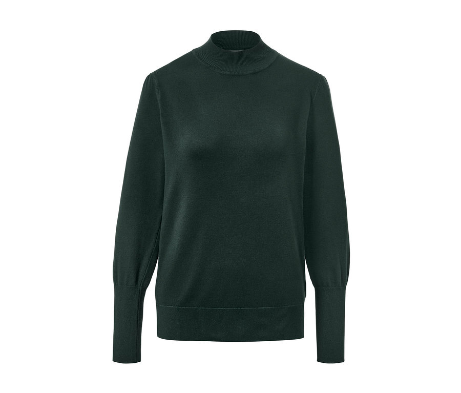 Dunkelgrüner Feinstrickpullover mit Schleifendetail.