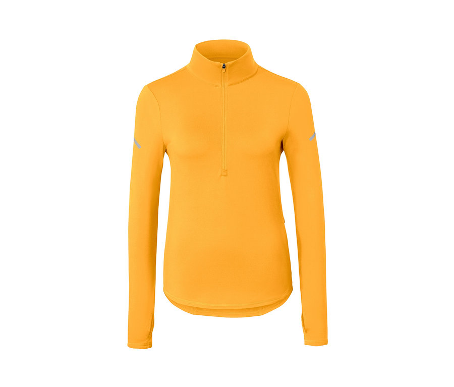 Neonoranges Thermo-Funktionsshirt mit langen Ärmeln und kurzem Reißverschluss.