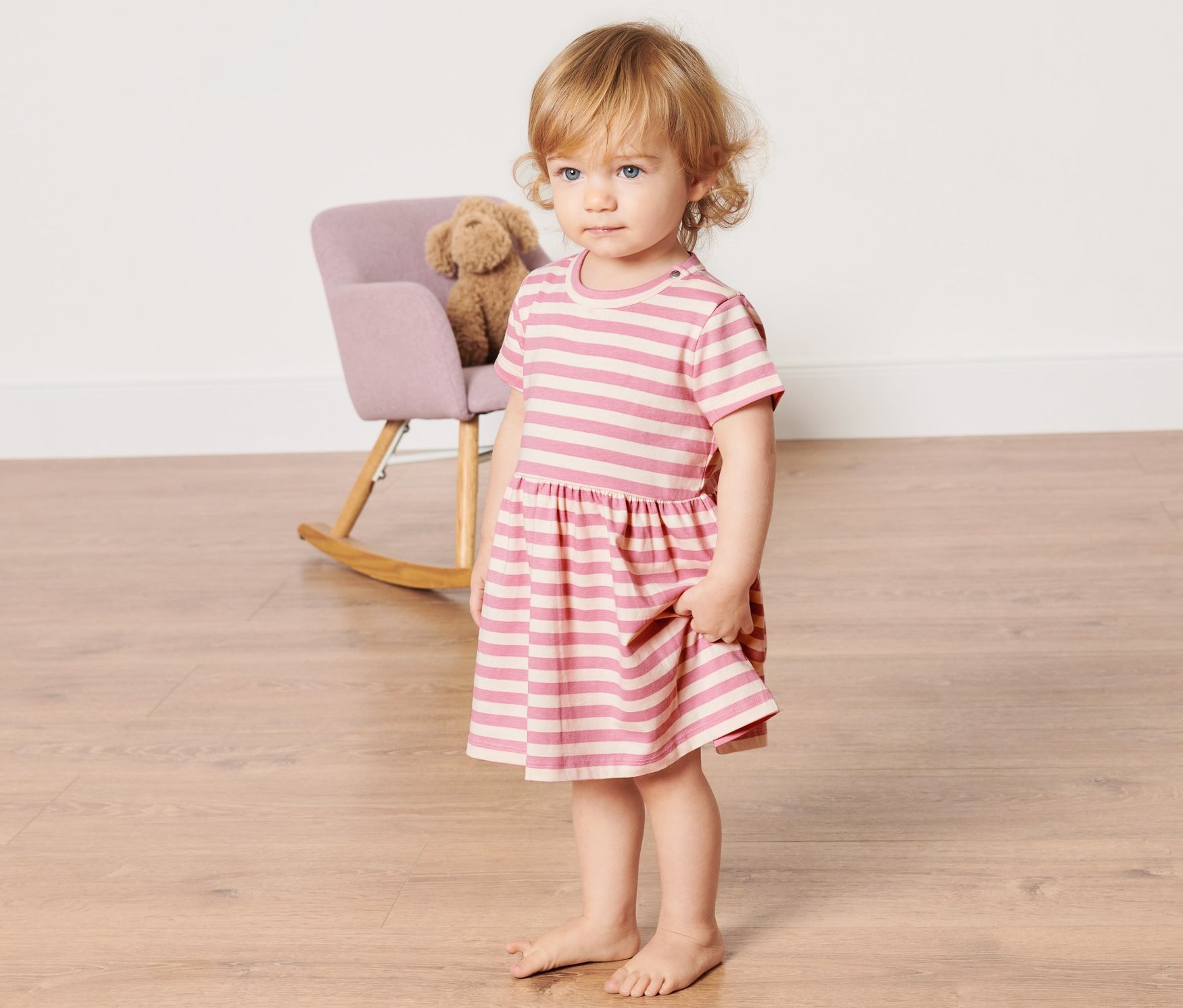 Thumbnail - Tchibo - Baby-Jerseykleid - Gr. 86/92 - weiß/gestreift