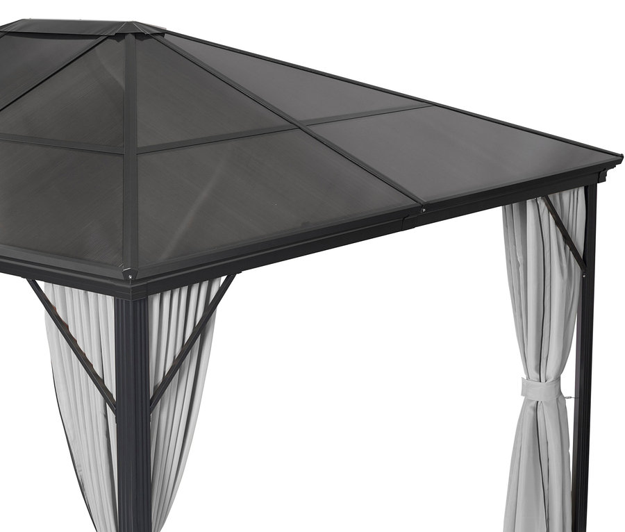 Detailansicht eines Leco Pavillons mit Seitenwänden (6-mm-HKP).