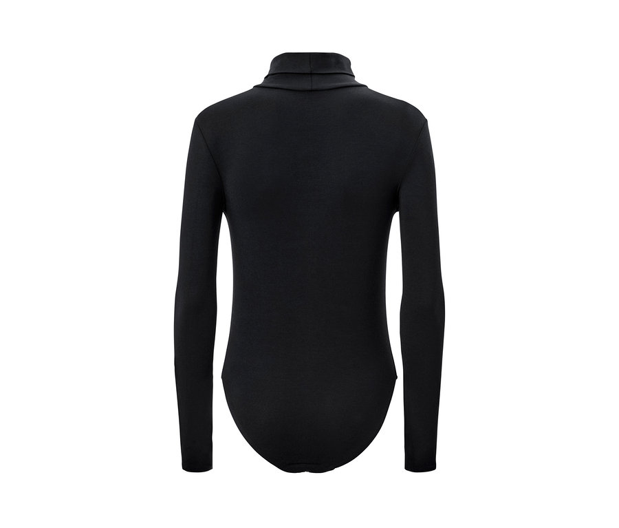 Schwarzer Body mit Stehkragen.