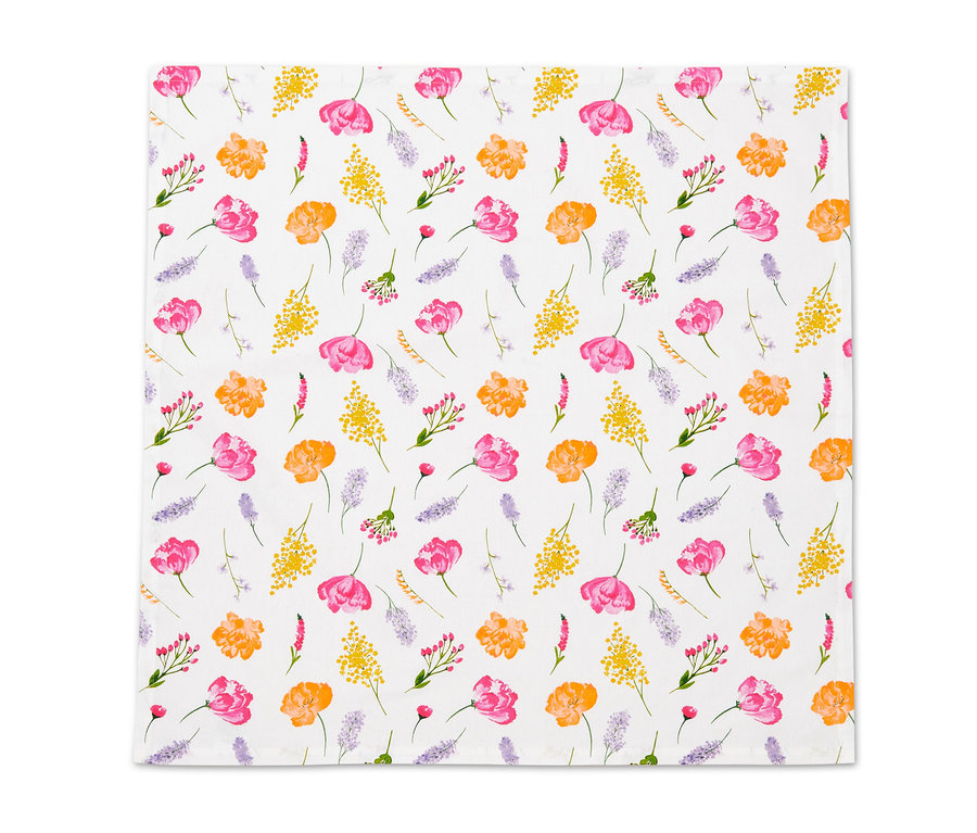 Baumwoll-Tischdecke mit Blumenmuster.