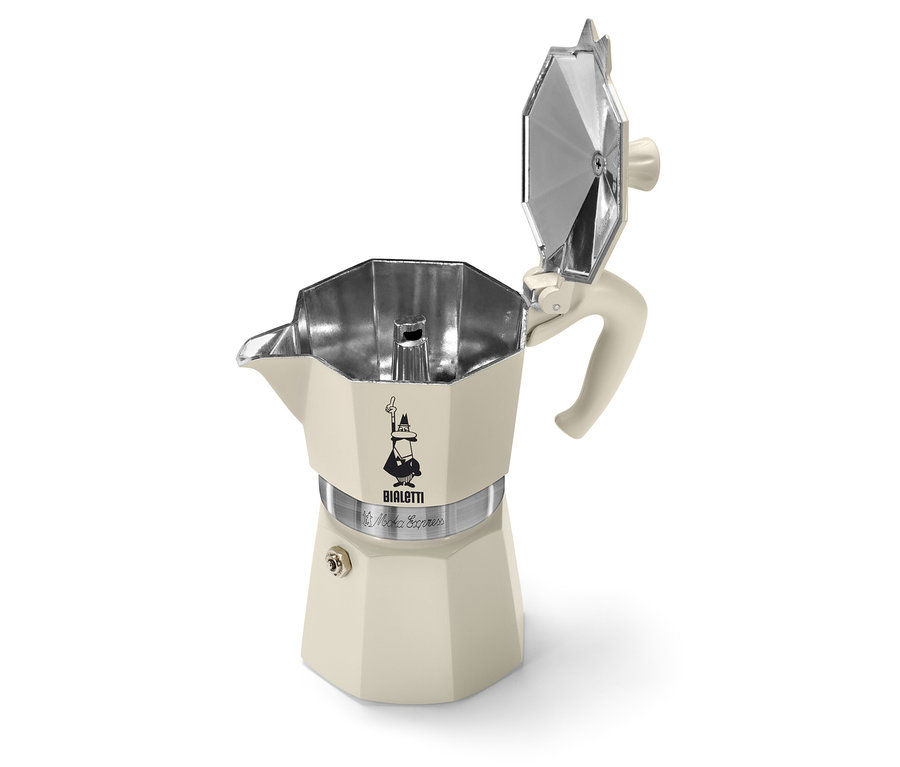 Geöffneter Espressokocher »Bialetti Moka Express« 190 ml, Crema.