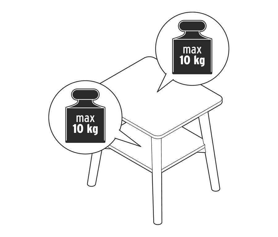 Illustration eines Beistelltischs mit einer maximalen Belastung von 10 kg.