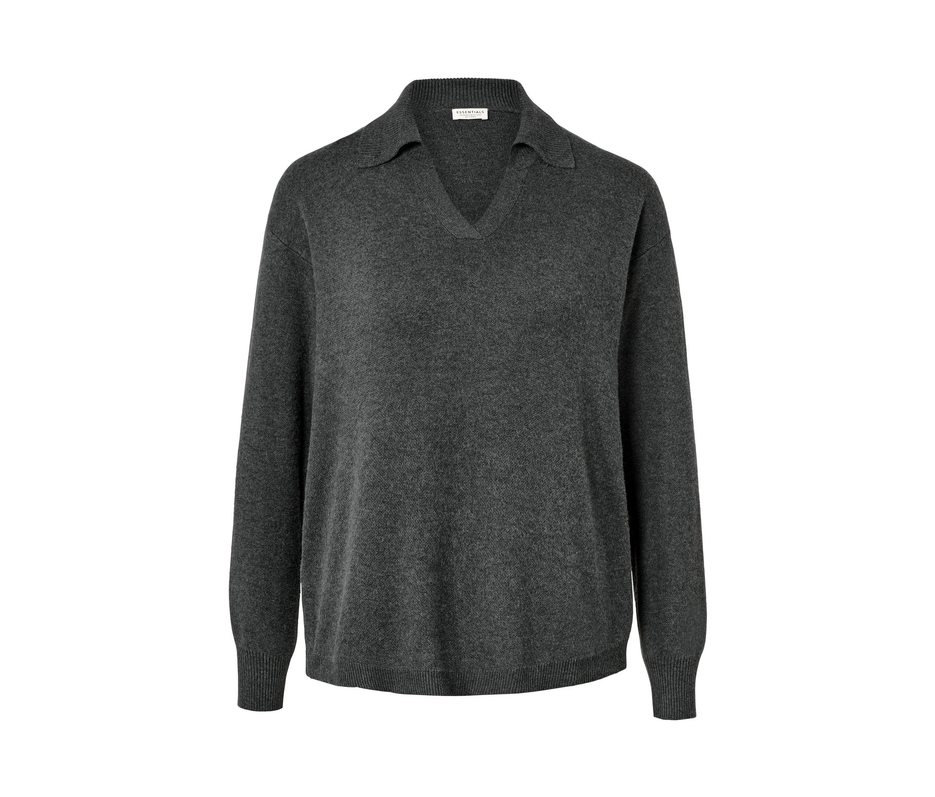 Strickpullover mit Polokragen - Damen - Gr. S - anthrazit - anthrazit