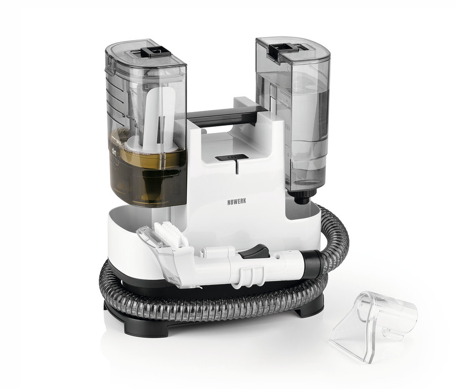 Weißer Teppich- und Polsterreiniger N8Werk »3522« mit zwei transparenten Wasserbehältern.