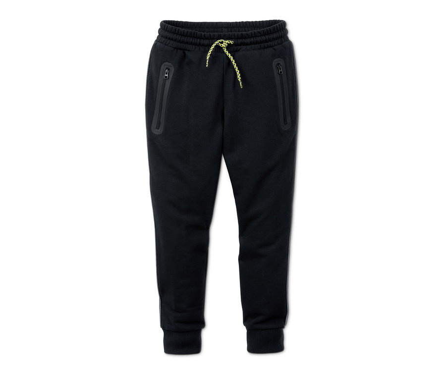 Eine schwarze Sweathose mit gelbem Kordelzug.