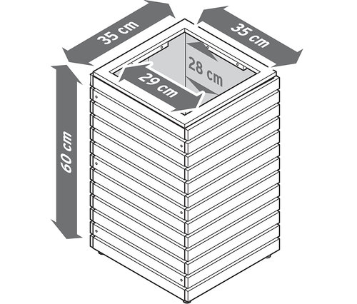 Die Maße der Tinus Pflanzsäule sind 60 cm hoch und 35 cm breit.