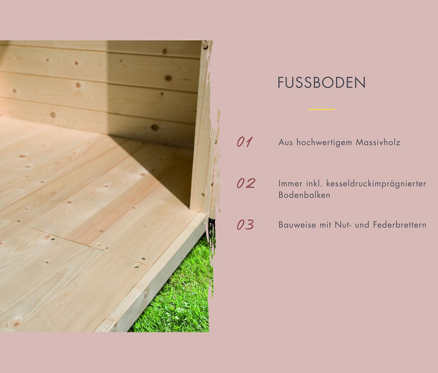 Fußboden aus Massivholz mit Beschreibung der Eigenschaften.