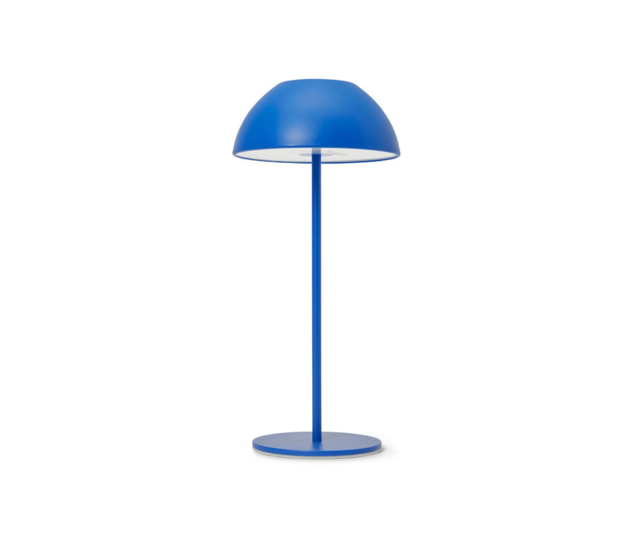 Blaue LED-Akku-Tischleuchte.
