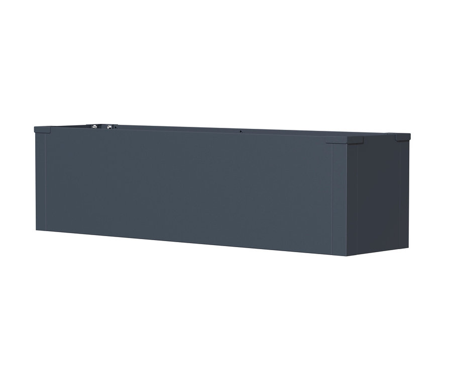 Rechteckiger grauer Pflanzkasten mit Einlegeboden, ca. 27 cm.