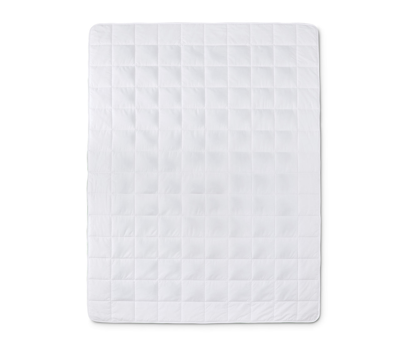 Eine weiße Entspannungs-Gewichtsdecke mit quadratischer Steppung.