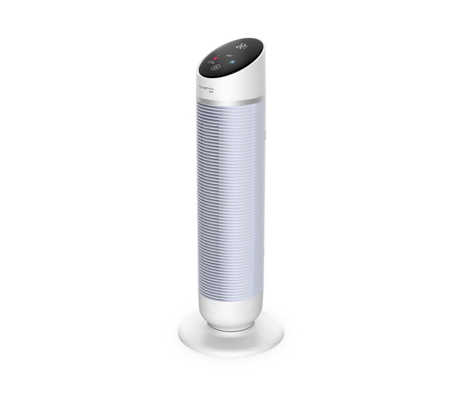 Ein Rowenta Turmventilator »Silent Comfort« in Weiß vor einem weißen Hintergrund.