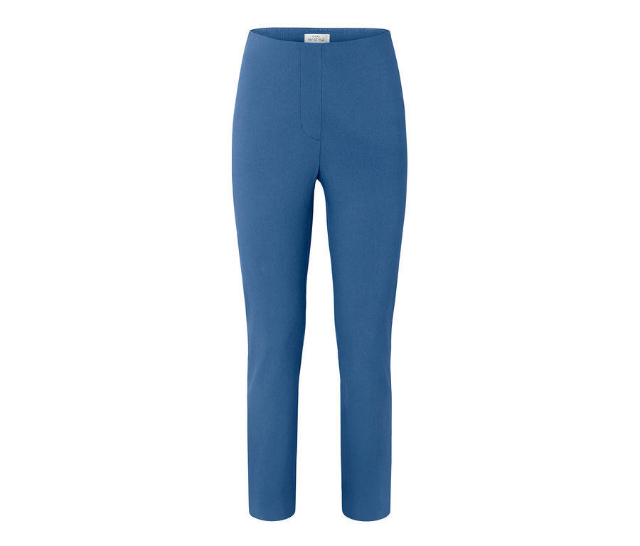 Blaue Stretchhose auf weißem Hintergrund.