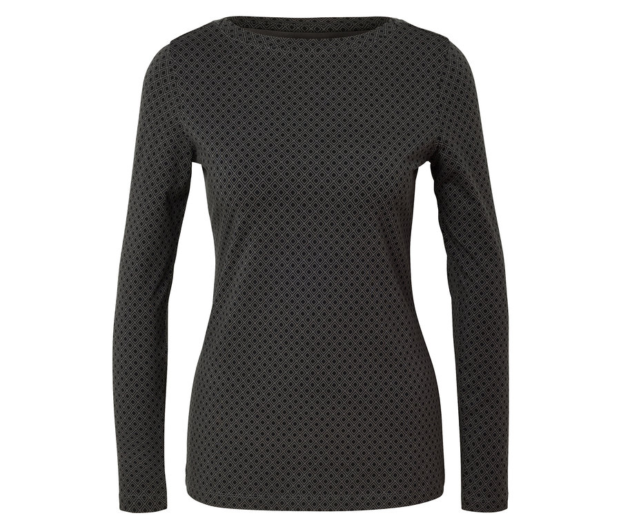 Schwarzes Langarmshirt mit geometrischem Muster.