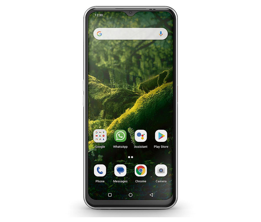 Schwarzes Smartphone zeigt ein Waldbild.