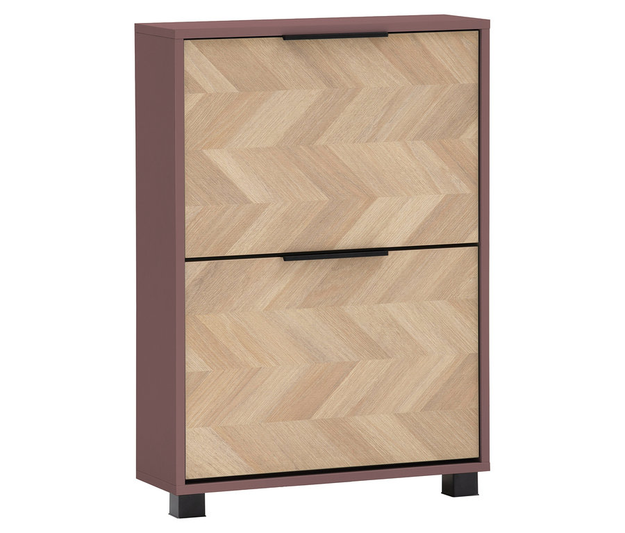 Der Schuhkipper »Piazza« mit 2 Klappen in Mauve und Fischgräten-Dekor steht vor einem weißen Hintergrund.