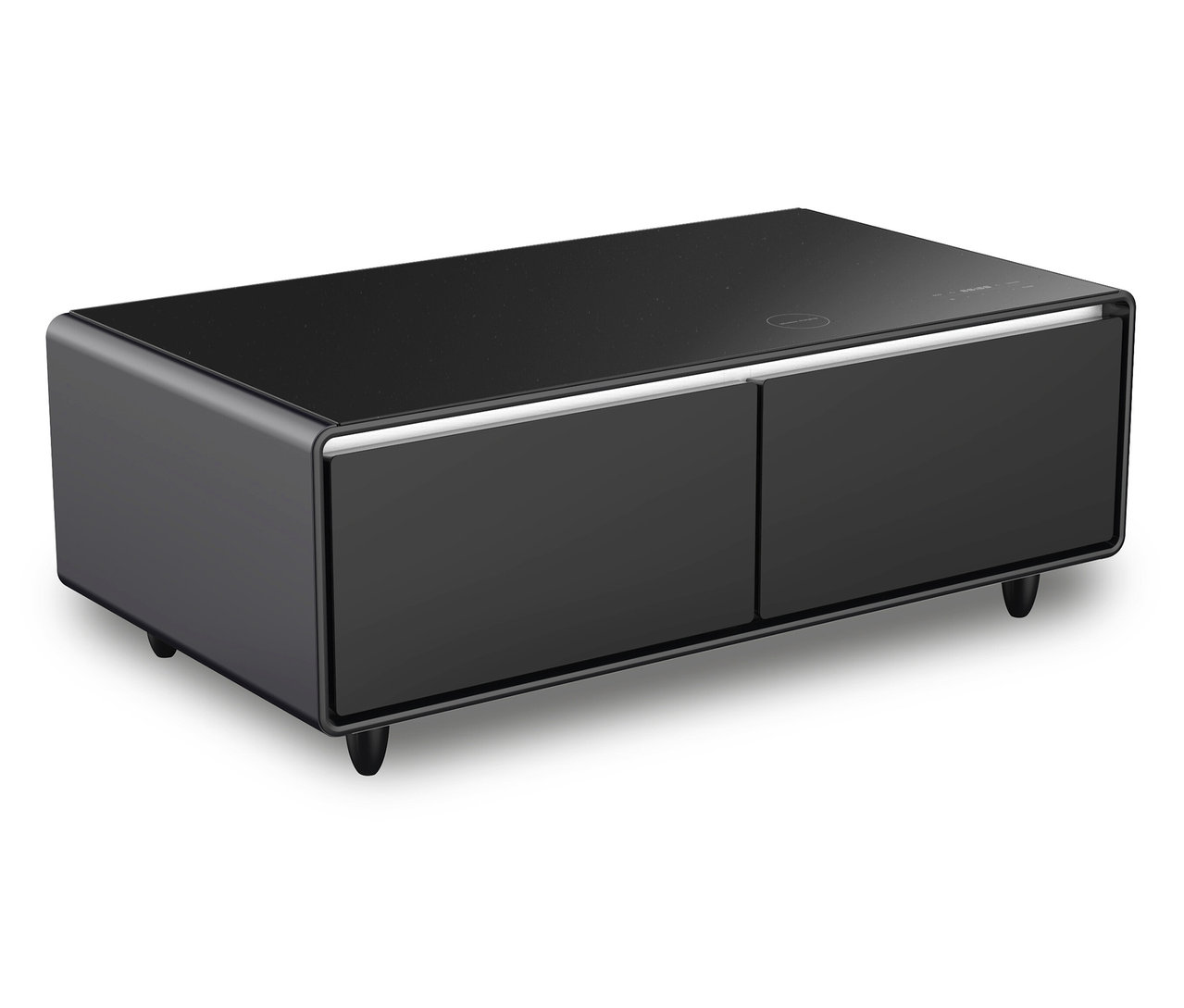 Schwarzer Caso Sound & Cool Tisch mit glänzender Oberfläche und zwei Schubladen.