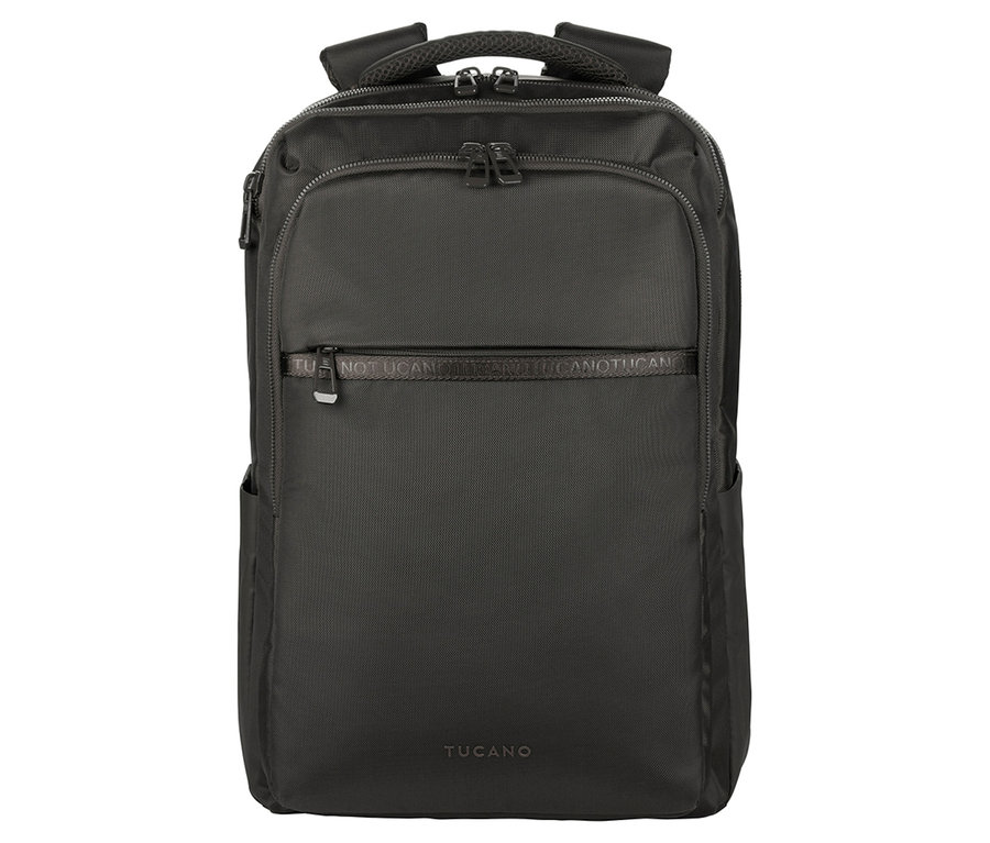 Schwarzer Tucano Rucksack, frontal aufgenommen.