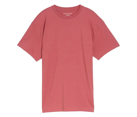 Einfarbiges, korallfarbenes Tom Tailor Oversize T-Shirt.