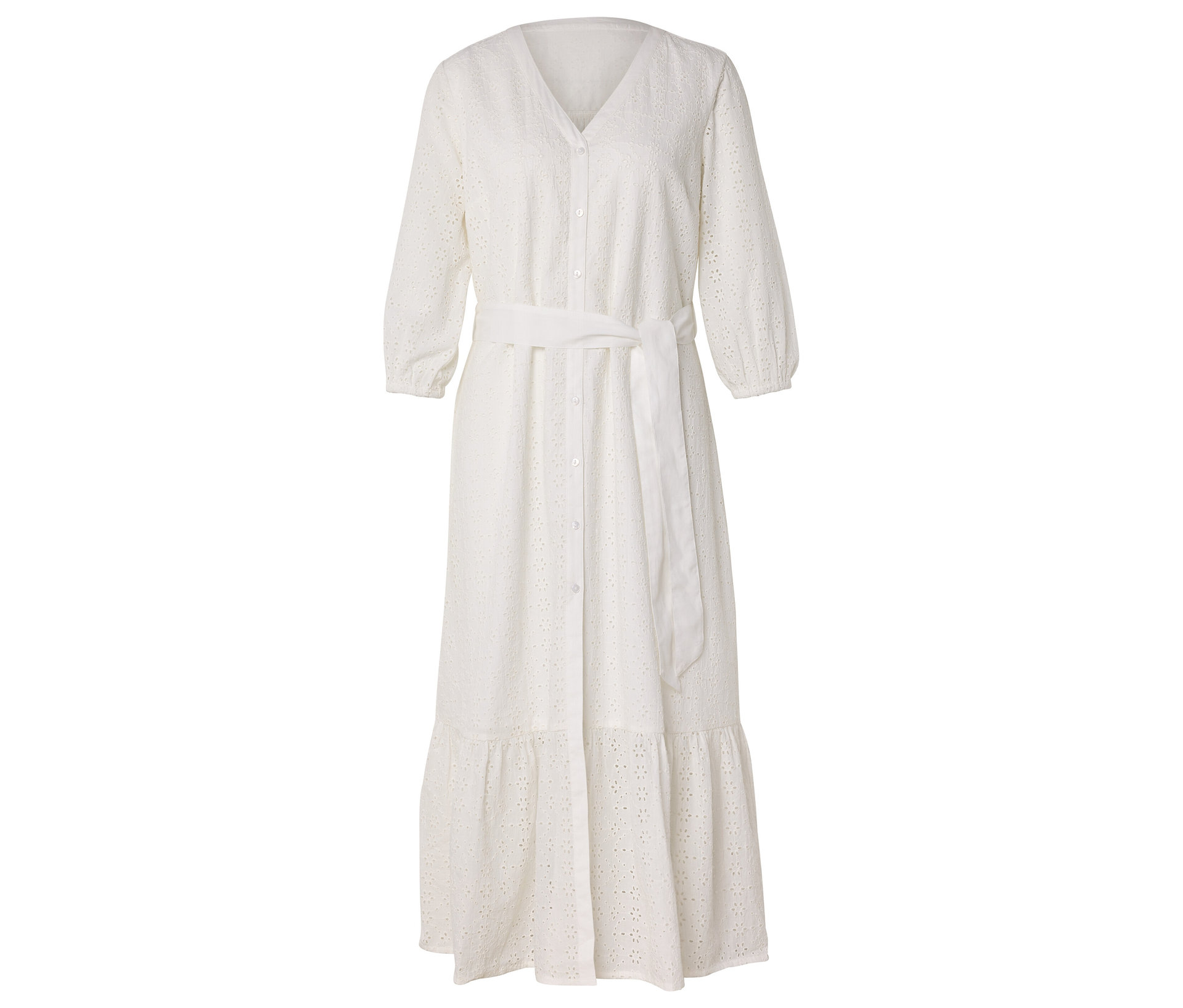 Blusenkleid mit Lochstickerei - Damen - Gr. 40 - weiß - weiß