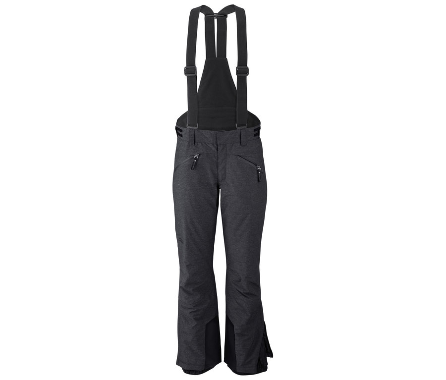 Schwarze Skihose mit Latz, Reißverschluss und Taschen.