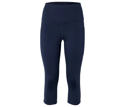 Marineblaue Capri-Leggings mit hoher Taille und Seitentaschen.