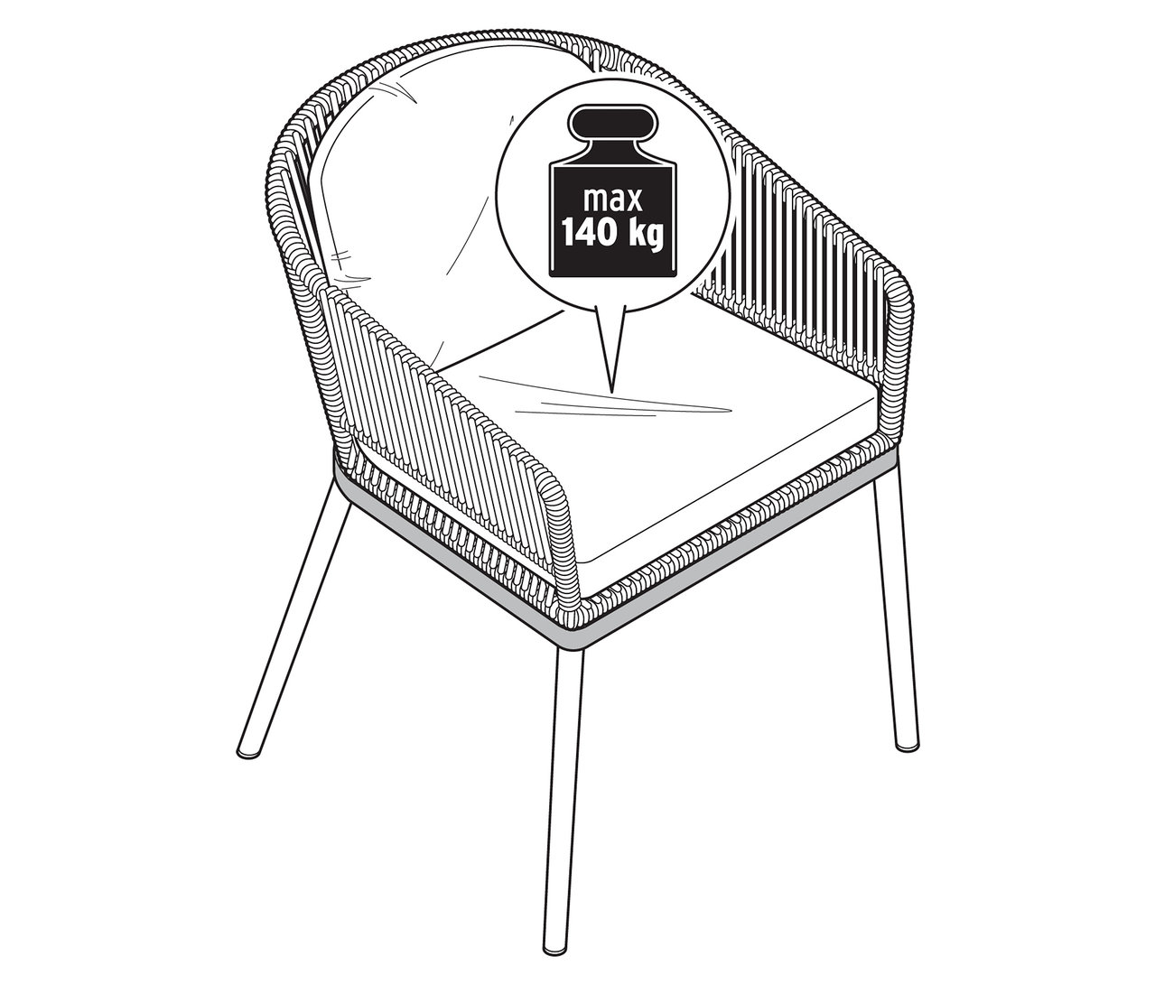 Abbildung eines Gartenstuhls mit Textilgeflecht.
