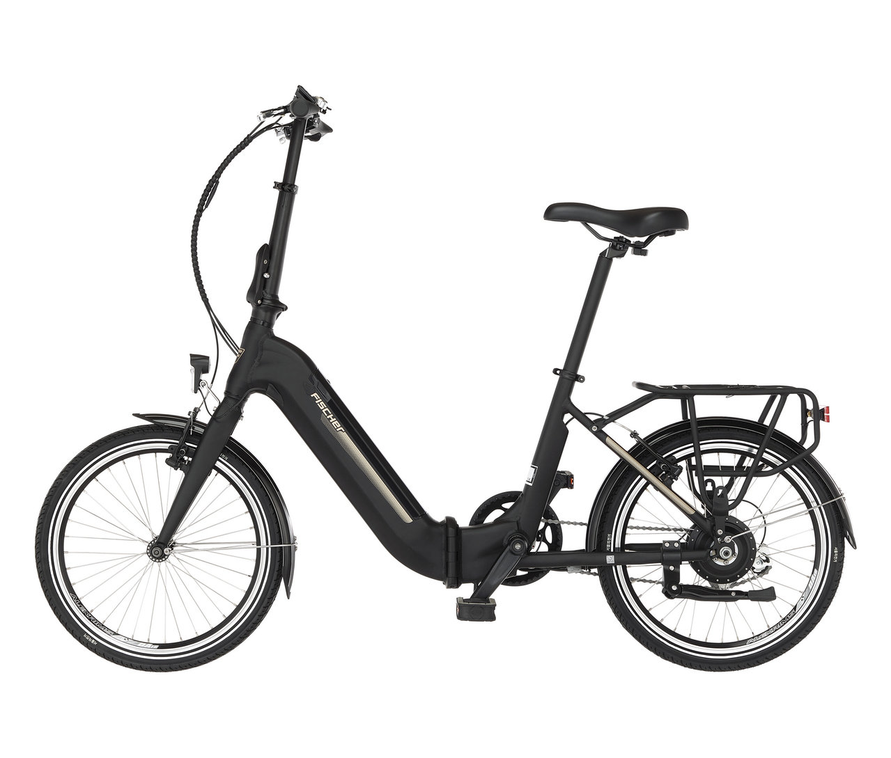 Schwarzes FISCHER City E-Faltrad CITA Agilo 2.0 von der Seite.