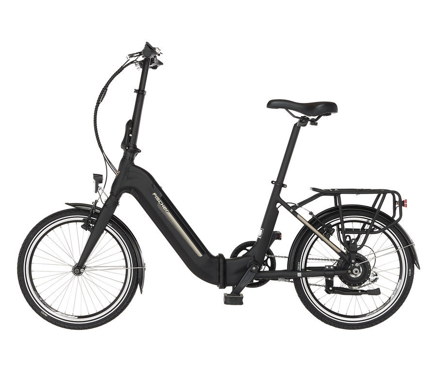 Schwarzes FISCHER City E-Faltrad CITA Agilo 2.0 von der Seite.