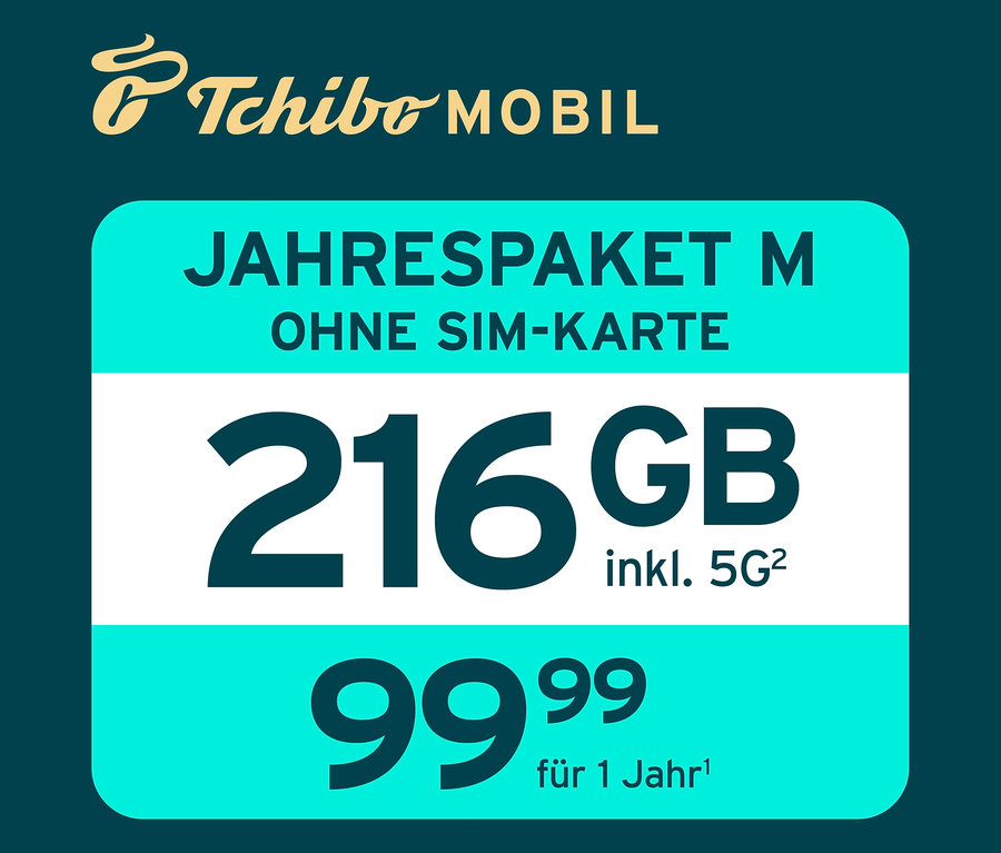 Abbildung des Jahrespaket M mit 216 GB ohne SIM-Karte für 99,99€.