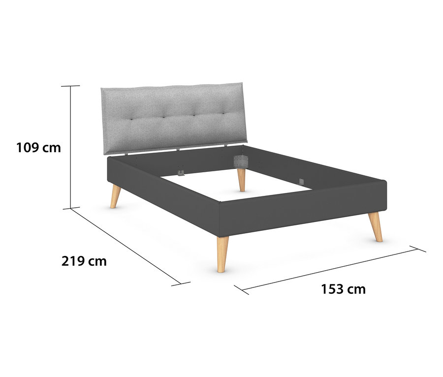 Grau metallisches rauch Bett »Skandi«, 140 x 200 cm, mit hellen Holzfüßen.
