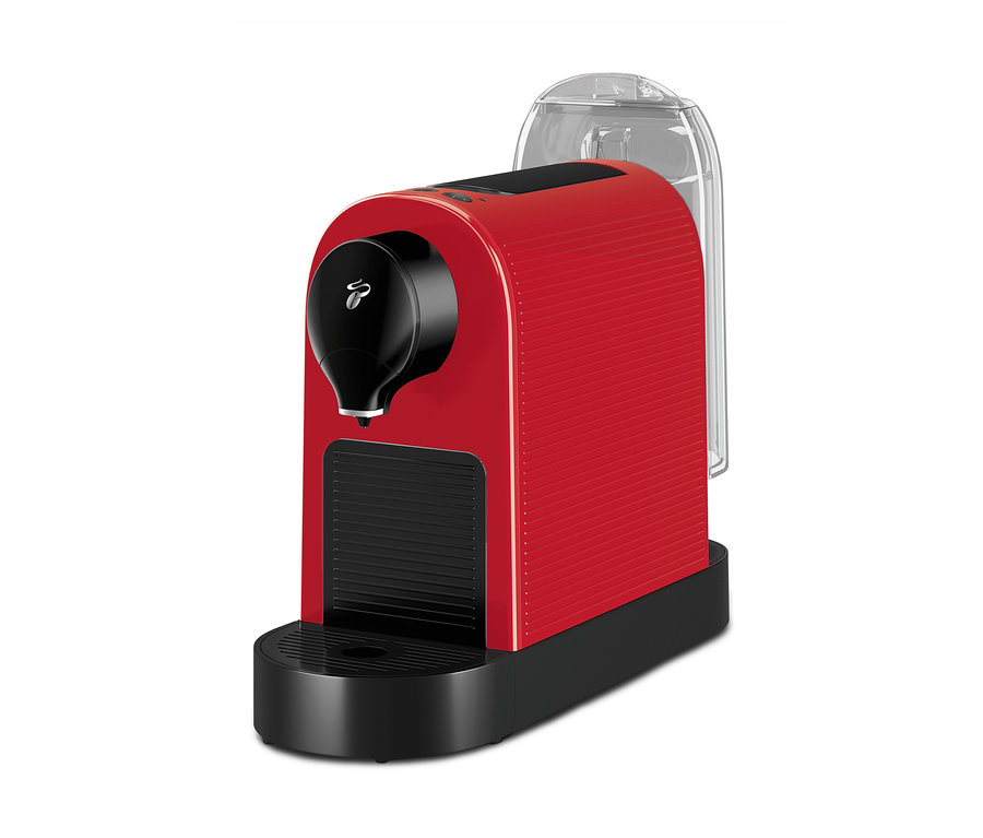 Eine rote Cafissimo pure+ Kaffeemaschine.