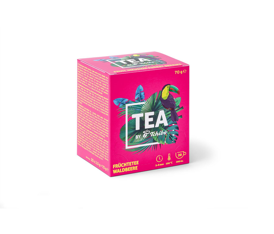 Packung TEA by Tchibo Früchtetee Waldbeere - 8x 20 Teebeutel.