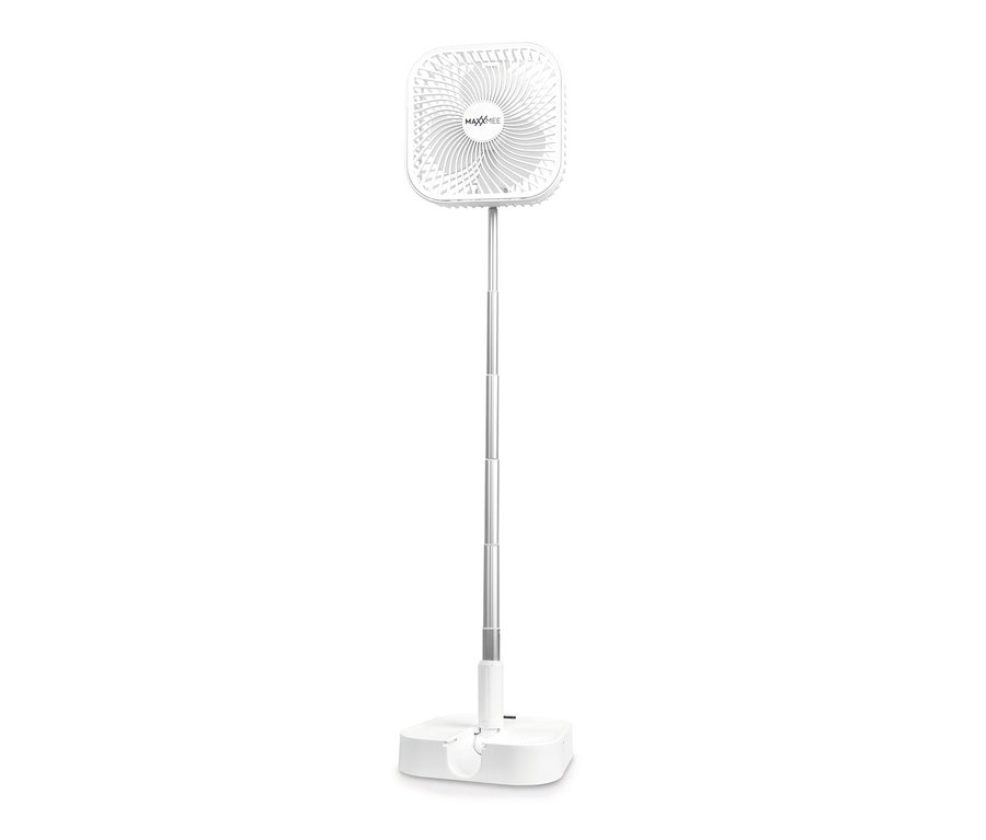 Weißer MAXXMEE 2-in-1 Tisch- und Standventilator.