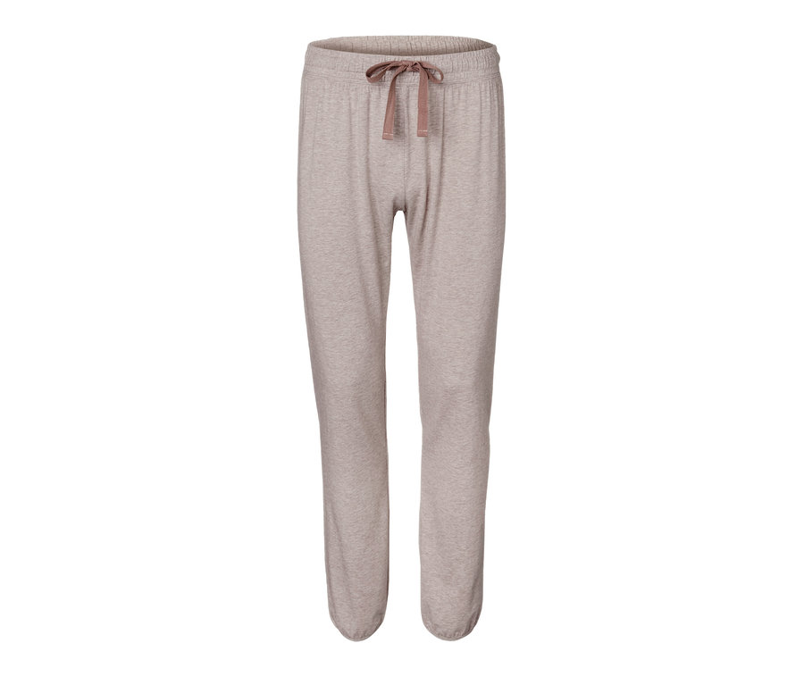 Beige Jersey-Relaxhose mit braunem Kordelzug.