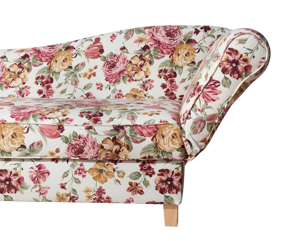 Detail der Recamiere »Saturn« mit Stauraum, rechts, floral.