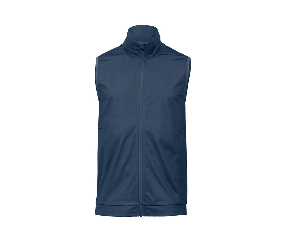 Blaue Rad-Weste mit Reißverschluss.