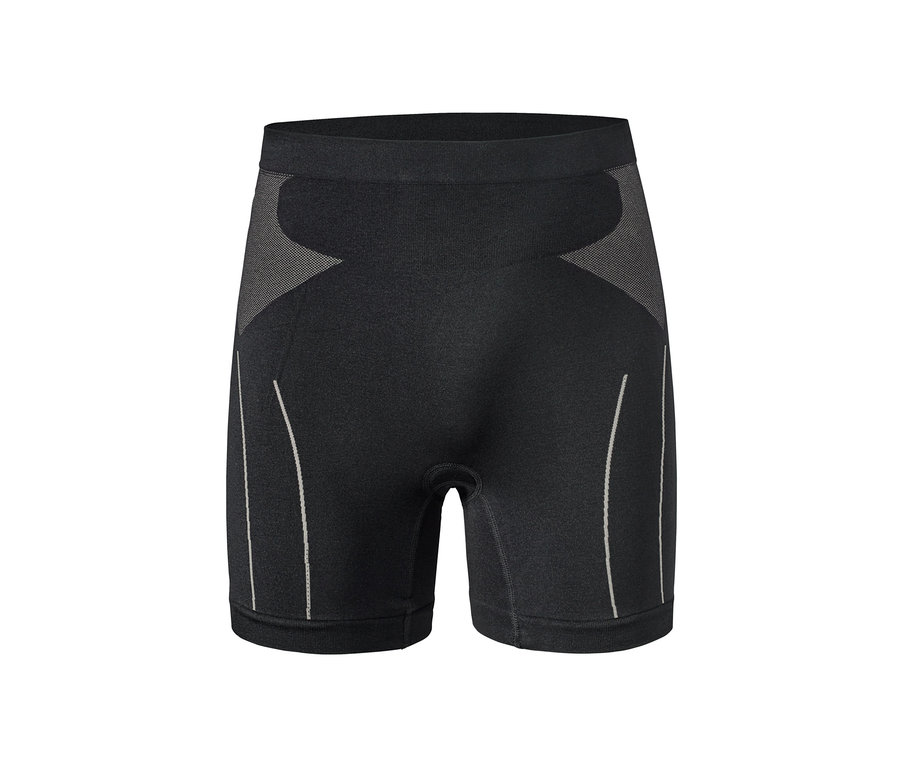 Schwarze Radunterhose mit grauen Details.