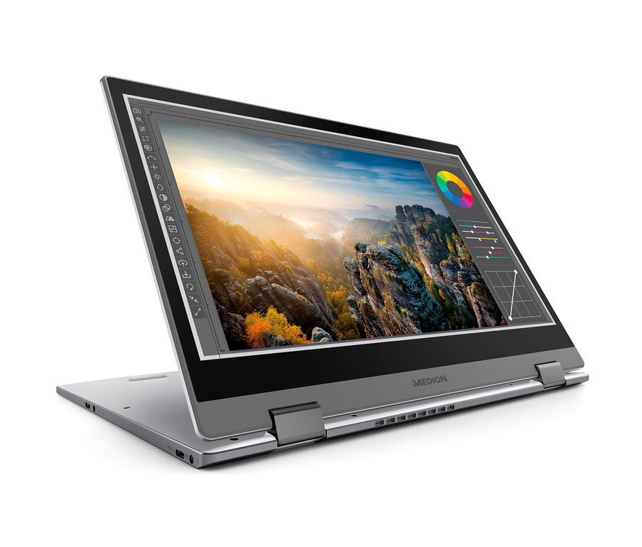 Graues MEDION® AKOYA® S14407 Convertible-Notebook inkl. Active-Pen mit Windows-INK-Unterstützung.