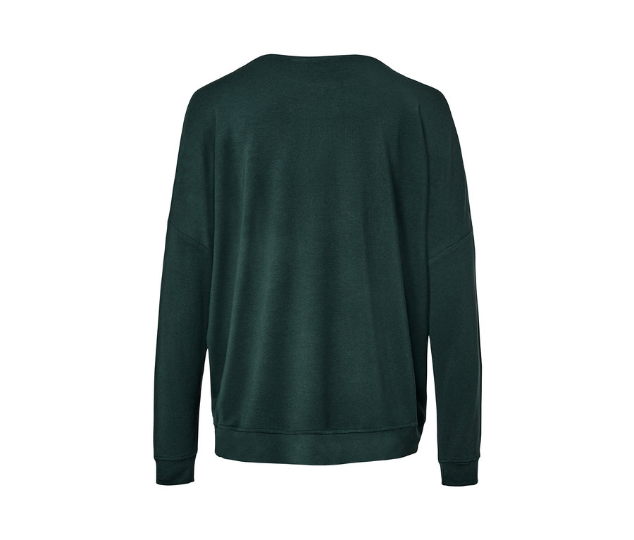 Dunkelgrünes Homewear-Oberteil im Modal-Seide-Mix von hinten.