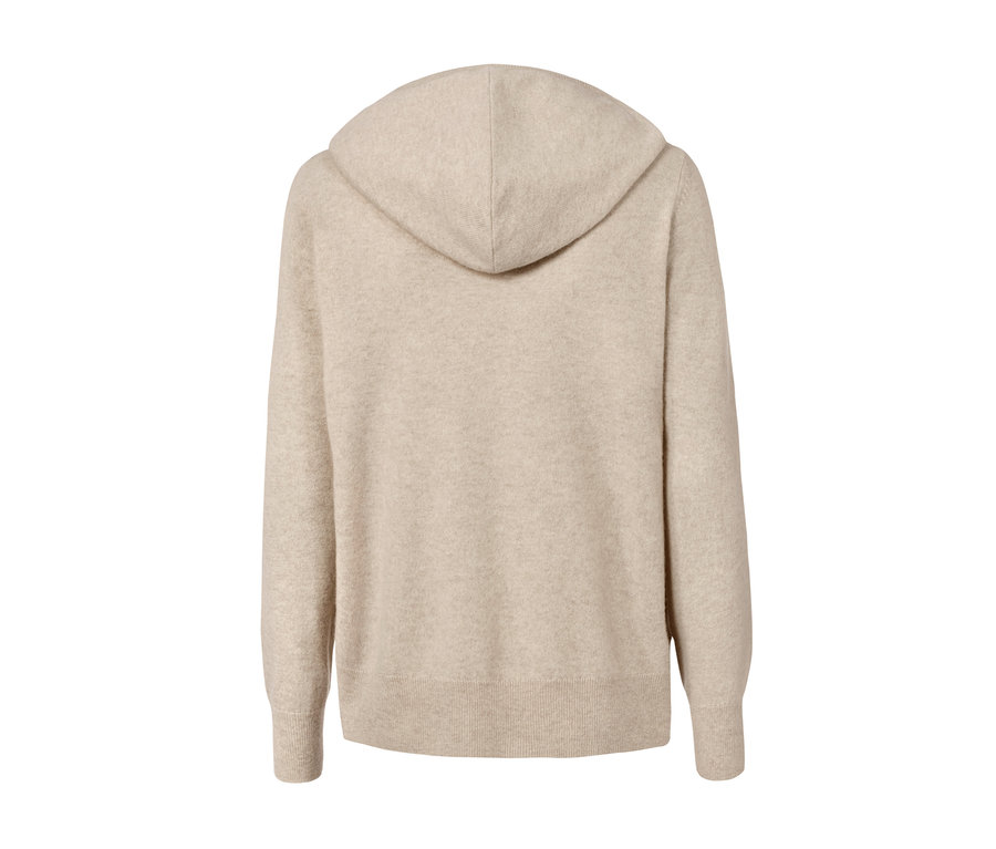 Rückansicht der Cashmere-Kapuzenjacke.