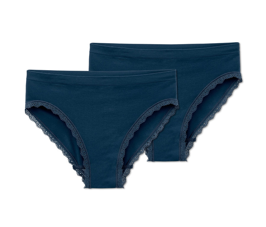 Zwei dunkelblaue Seamless-Slips mit Spitze.