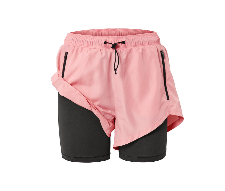 Rosa 2-in-1-Laufshorts mit schwarzen Innenshorts.