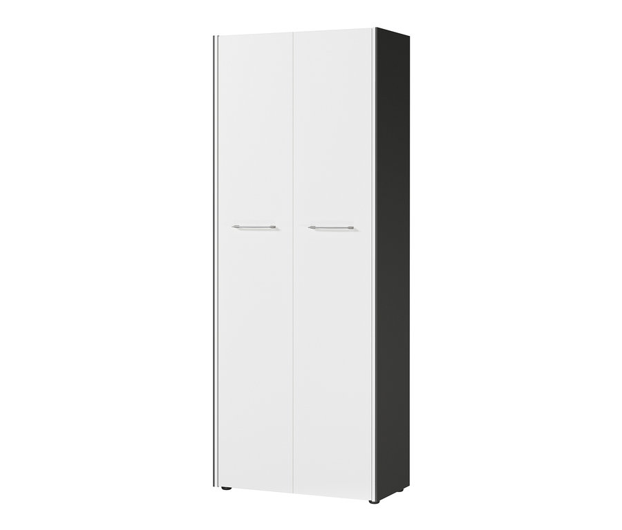 Ein großer, weißer Aktenschrank »GW-Pasadena« mit schwarzen Seitenwänden und silbernen Griffen.